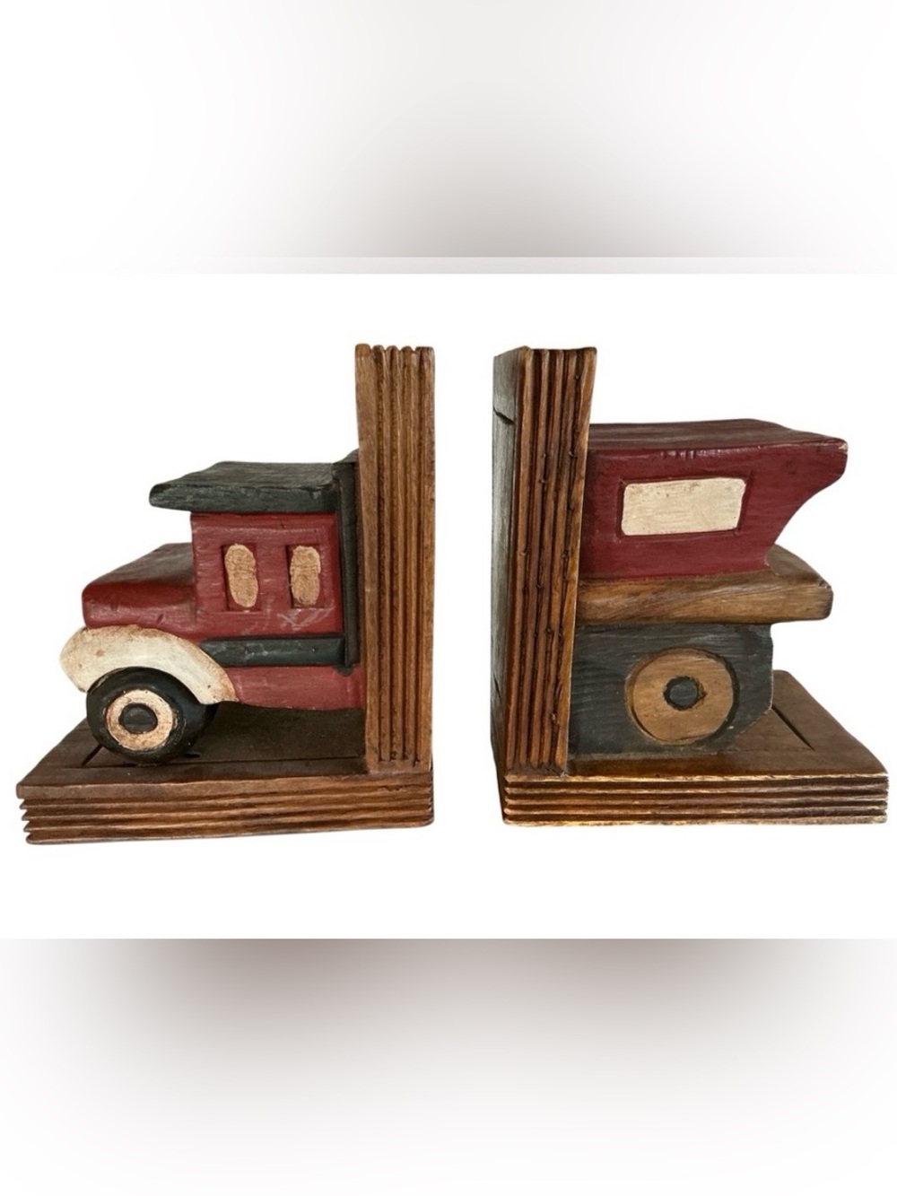Locomotive Train Wooden Bookends Mid Century Boy Library Office Home Retro
